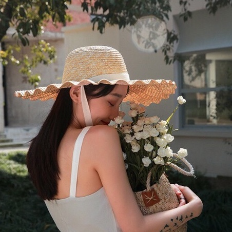 Mũ rơm Vintage cao cấp - vành rộng lượn sóng - thắt dây nơ ( đóng hộp)