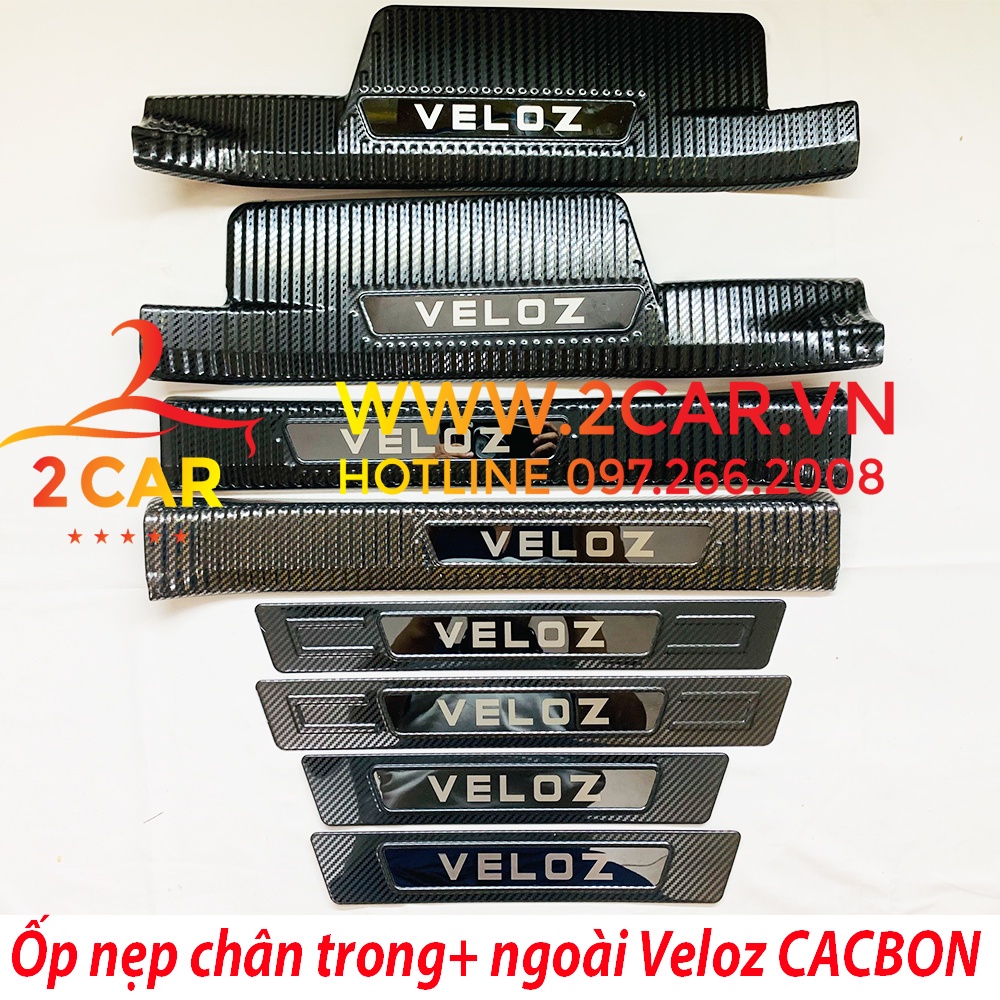 Ốp Bậc Cửa, Nẹp Bước Chân, Chống trầy cốp CARBON xe Toyota VELOZ 2022 - 2023 vân cacbon CHỮ TRÁNG GƯƠNG cao cấp