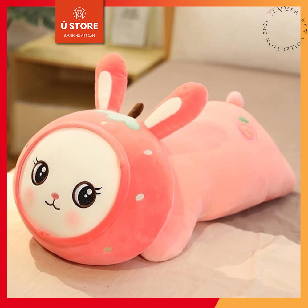 [Mã LIFE0503TOYS giảm 10% đơn 0Đ] Gấu bông thỏ hồng nằm, Thú nhồi bông thỏ hồng, Bông mềm mịn, size 40cm