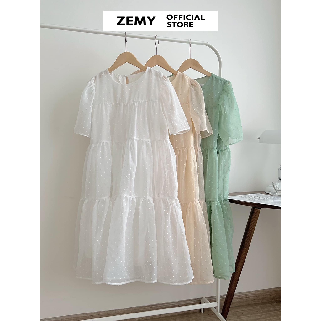 Váy babydoll dáng dài đầm maxi nữ tay phồng bồng màu trắng đi biển