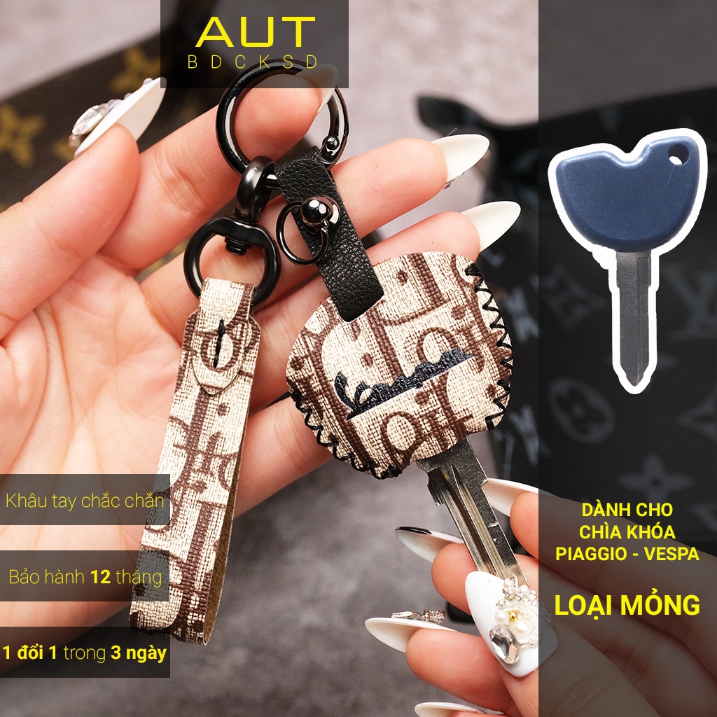Bao da bảo vệ chìa khóa Piaggio Vespa Primavera Sprint Lx S Lxv Liberty Zip Fly Dior khâu tay VEV AD  có tay cầm