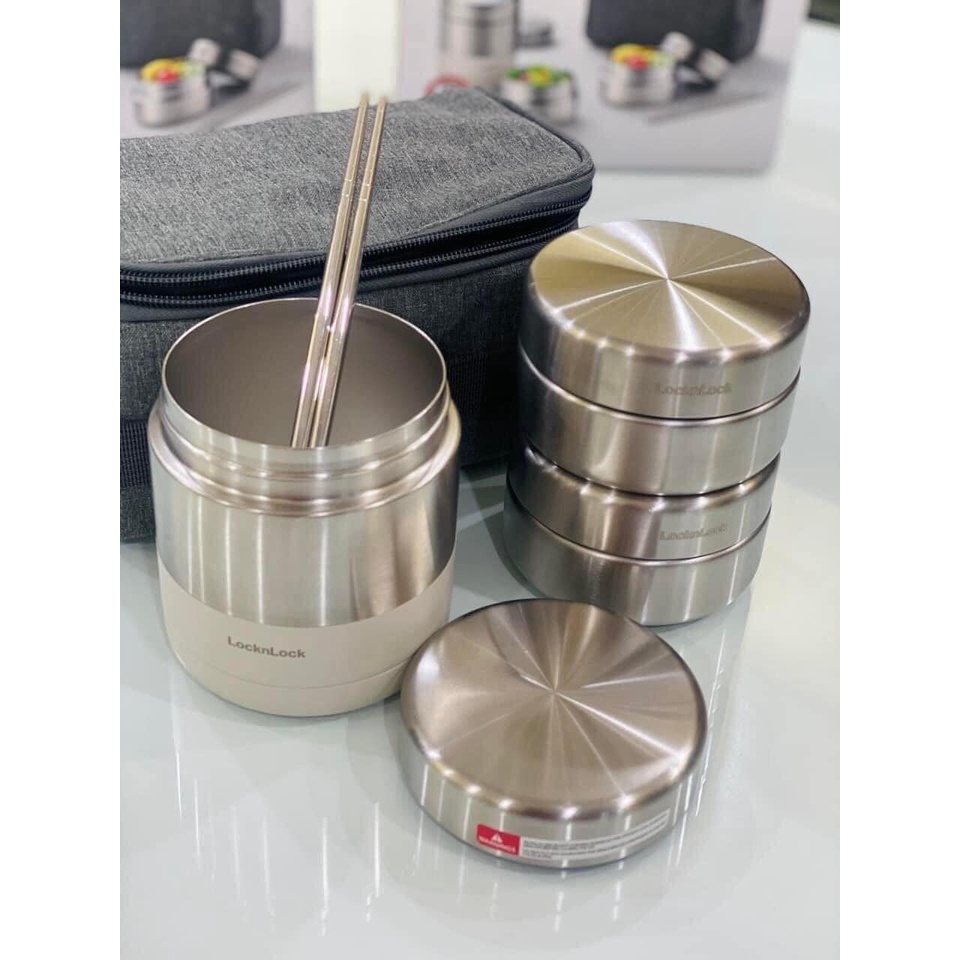 Bộ Hộp Cơm giữ nhiệt Inox 304 Lock&Lock LHC8012IVY 910ml