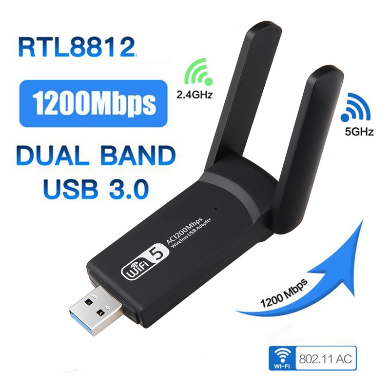 USB Thu Phát WiFi 1200mbps Ăng Ten Thu Sóng Wifi 2 râu nâng cấp WiFi lên 5G cho pc laptop hút wifi mạnh, kích wifi thu tốt hơn
