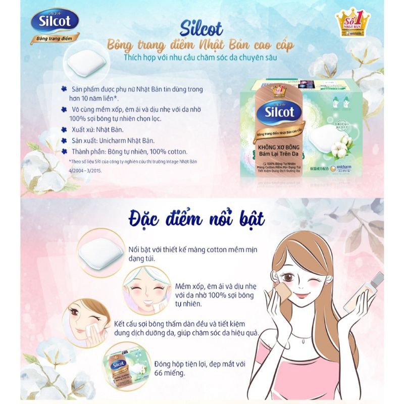 Bông tẩy trang Silcot (loại Premium 66 miếng/82 miếng/hộp)