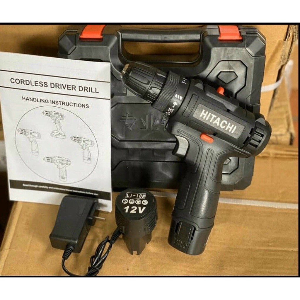 Máy khoan pin HITACHI 12v- Khoan cầm tay 2 cấp tốc độ Có Đèn