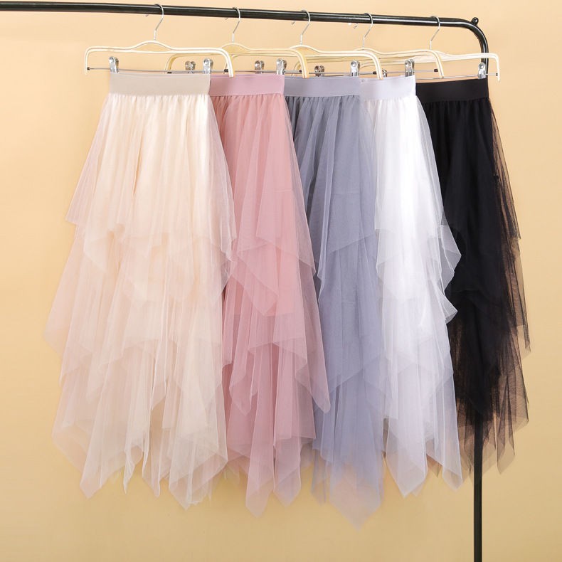 ✨ 78CM Váy xếp ly lưới ✨Chân Váy Lưới Xếp Ly Thiết Kế Bất Đối Xứng Nữ Tính
