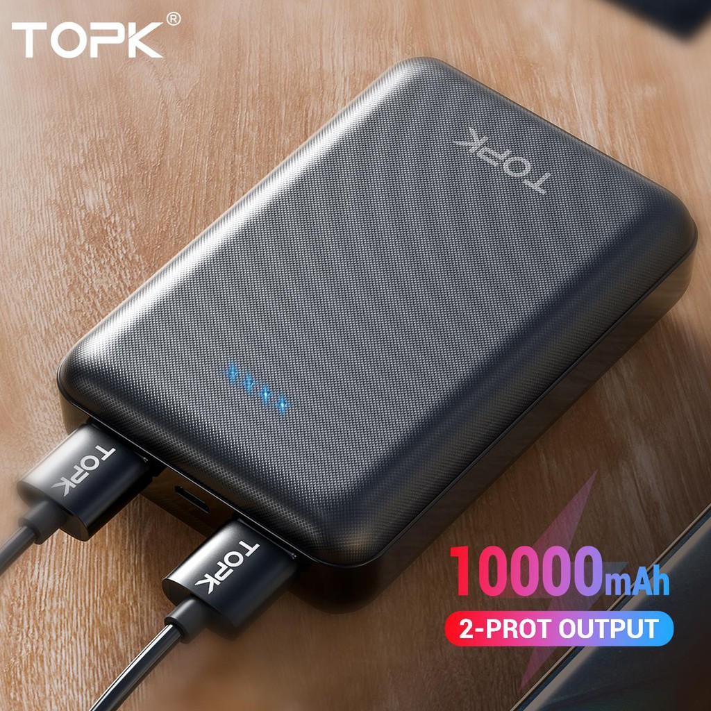 Pin Sạc Dự Phòng USB TOPK I1014 - 10000 Mah Có Giá Đỡ Điện Thoại Dành Cho Iphone Xiaomi Huawei Thiết Kế Nhỏ Gọn Tiện Lợi