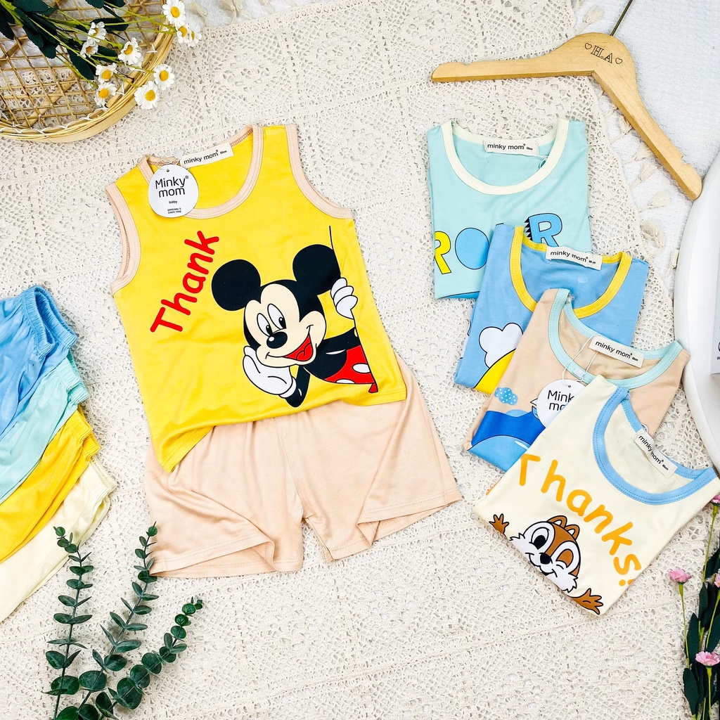 [Bé 19-32kg] Bộ ba lỗ in hình SIZE ĐẠI từ 19-32kg  Minky Mom mềm mịn mát cho bé trai bé gái