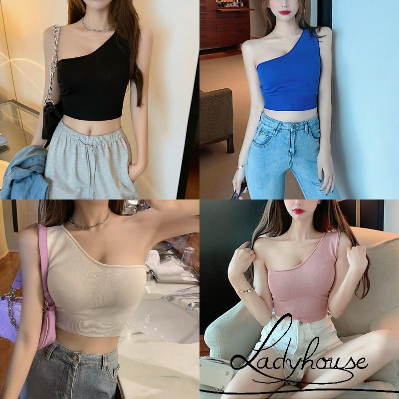 Áo Crop Top Hai Dây Màu Trơn Dáng Ôm Không Tay Màu Đen / Xanh Dương / Trắng / Hồng Dành Cho Bạn Nữ Mặc Vào Mùa Hè
