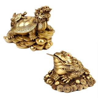 Rùa Long Quy đầu rồng và Tượng Thiềm Thừ bằng đồng để ban thần tài