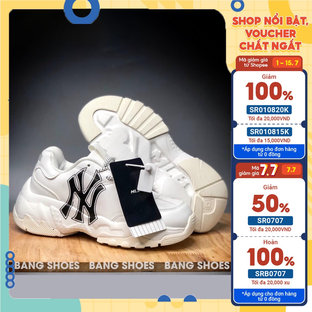 Giày Thể Thao MLB NY Đen Cao Cấp Nam Tăng Chiều Cao 6cm, Nữ - Giày Thể Thao Màu Trắng Full Box 2022