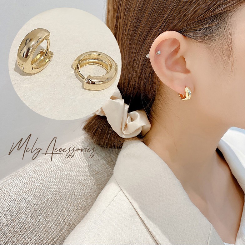 Bông tai khoen tròn mạ vàng sang trọng tinh tế phong cách hàn quốc - Mely N23