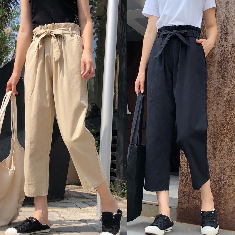 Quần nữ lưng thun ống rộng đính nơ | BigBuy360 - bigbuy360.vn