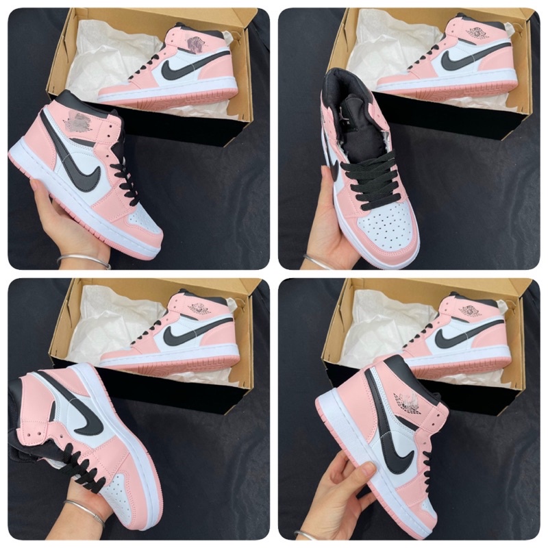 Giày Jordan hồng cổ cao, giày sneaker nữ JD1 hồng đen trắng đáng yêu cho nữ full box bill