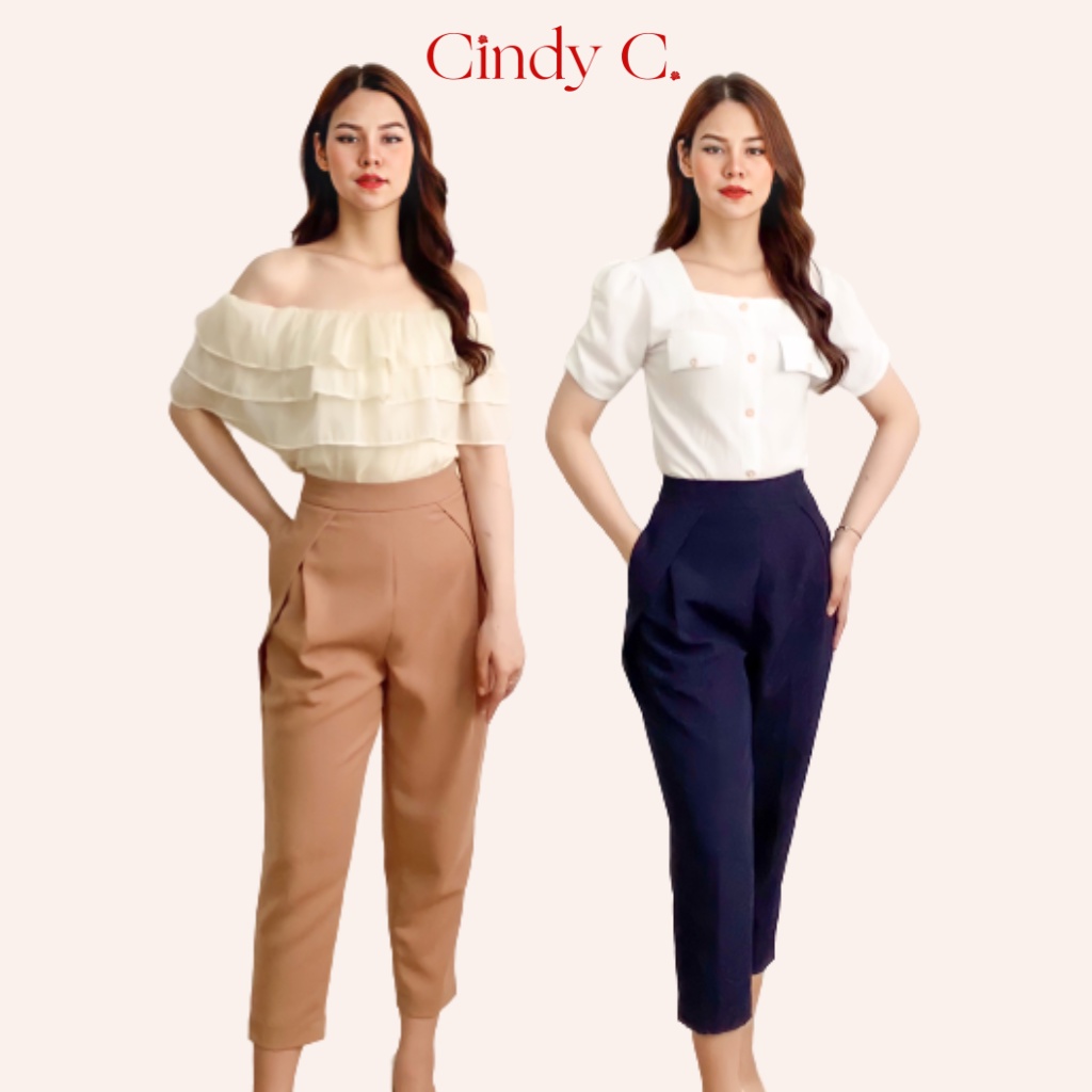 Quần baggy nữ cạp cao Bertha CINDY C phong cách công sở, tôn dáng, chất liệu Tuytsi 521