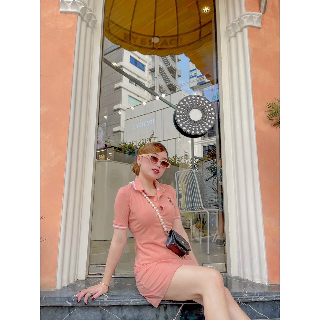 Váy đầm nữ cổ bẻ dáng suông in hình gấu trước ngực dễ thương