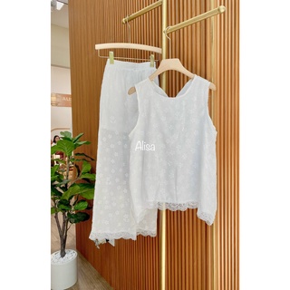 Set trắng ren hoa nổi - ALISA