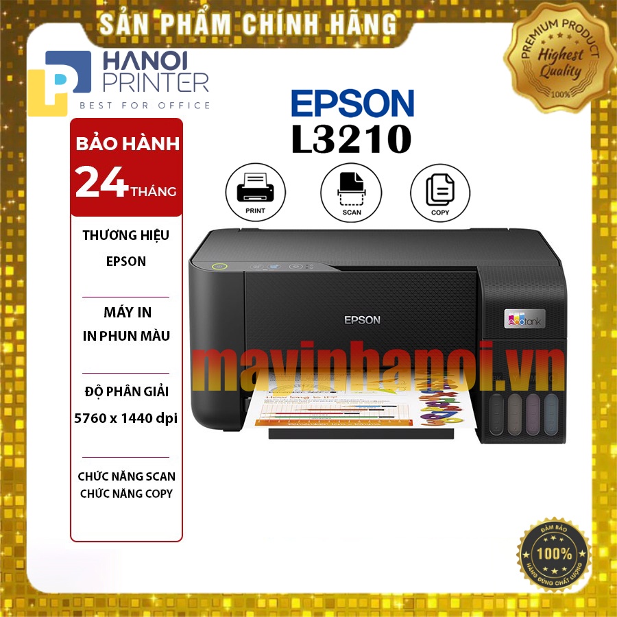 Máy in phun Epson L3210, in đa năng, in phun màu, Scan, Copy, bảo hành 2 năm