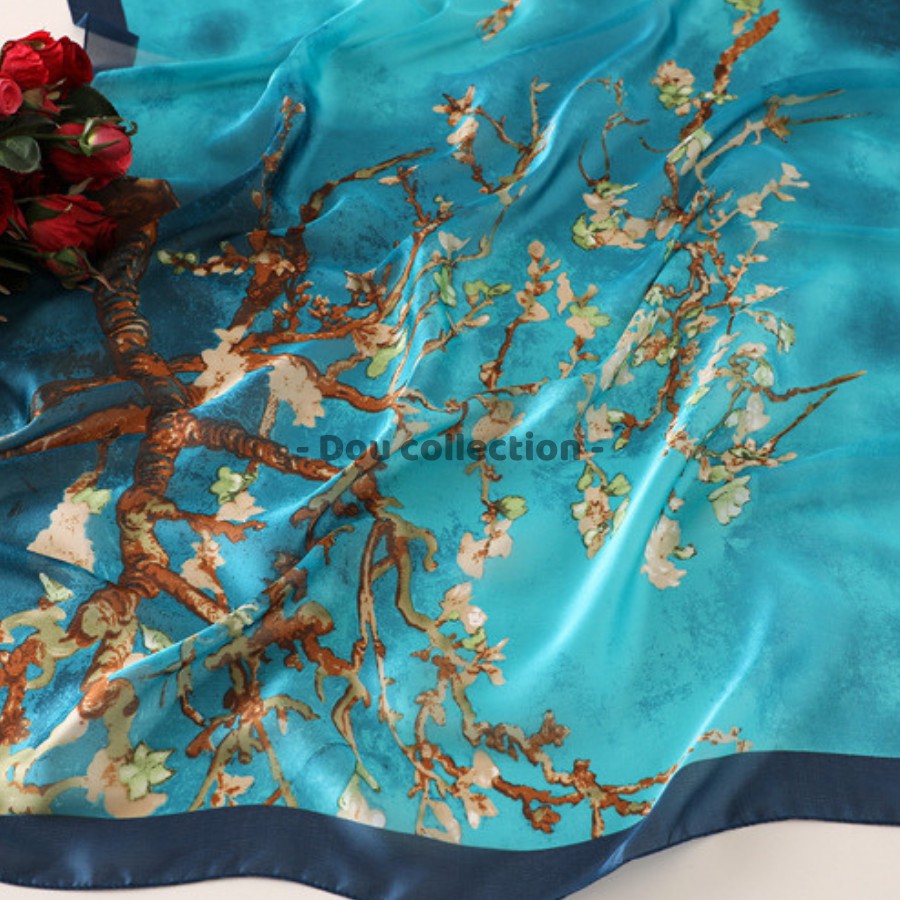 [Nowship2h] Khăn Choàng Quàng Cổ Lụa Cao Cấp Họa Tiết Hoa Du Lịch Mùa Hè Đi Biển - Chất Liệu Silk - 90x190cm - Mã KS005