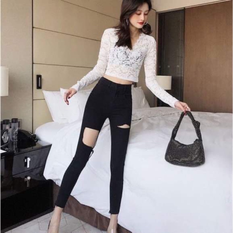Quần bò cạp cao rách to TC6