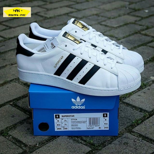 (Full box) Giày thể thao adidas superstar trắng vạch đen gót đen