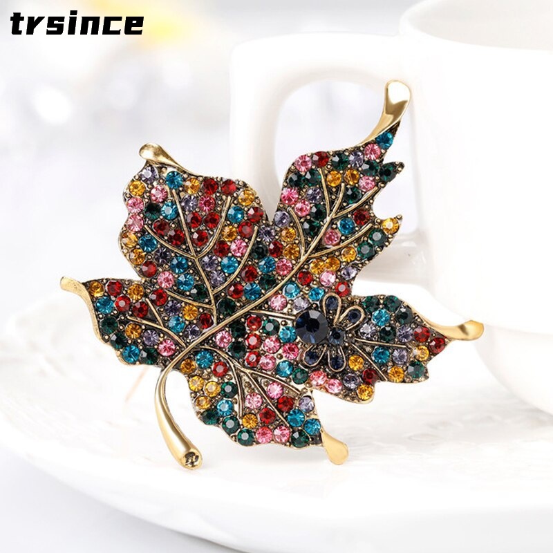 Ghim Cài Áo Hình Lá Phong Đính Đá Nhiều Màu Sắc