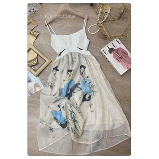 ĐẦM MAXI KHOÉT EO 2 DÂY HOẠ TIẾT