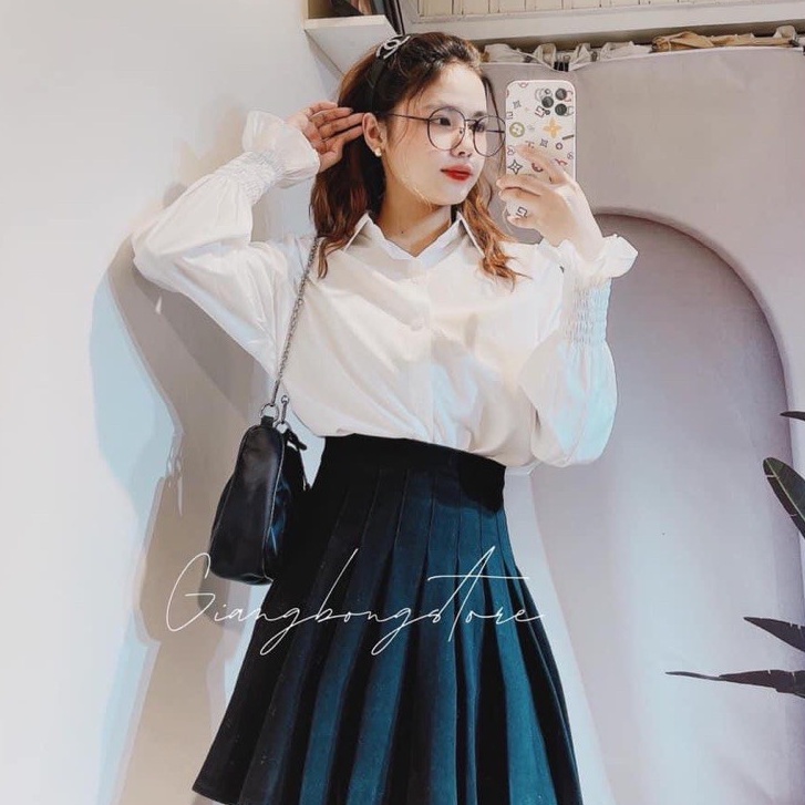 Áo sơ mi nữ đi học form rộng tay dài kiểu dáng hàn màu trắng tay phồng - Sơ mi nữ dài tay bigsize đẹp mặc đi làm công sở