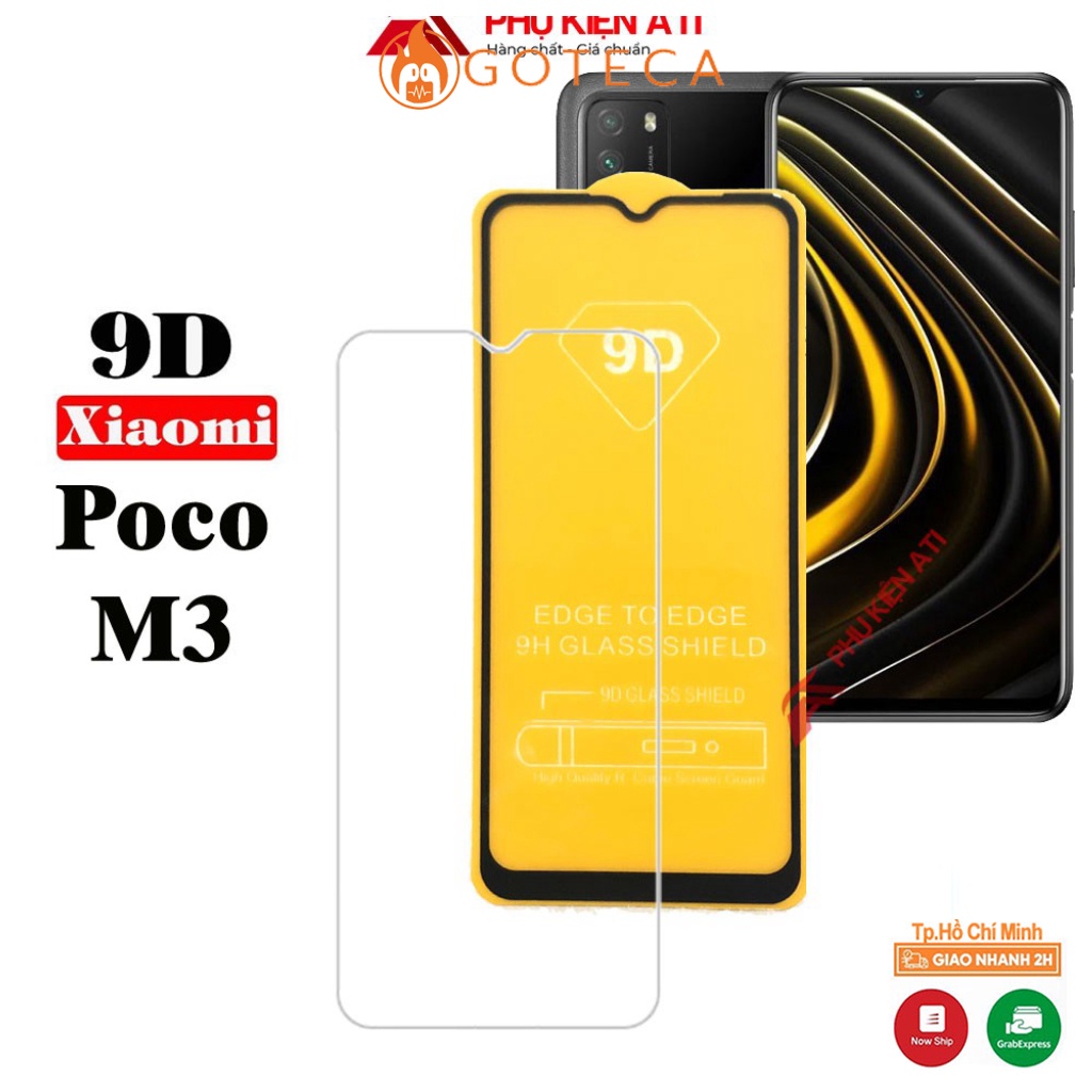 Kính cường lực Poco M3-Full màn hình 9D và Ko full Trong suốt-Độ cứng 9H