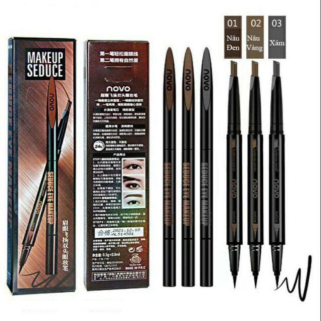 Chì Kẻ Mày Ngang 2 Đầu + kẻ mắt nước 2 in 1 Novo Makeup Seduce  Chì kẻ mày 2in1 NoVo Makeup Seduce
