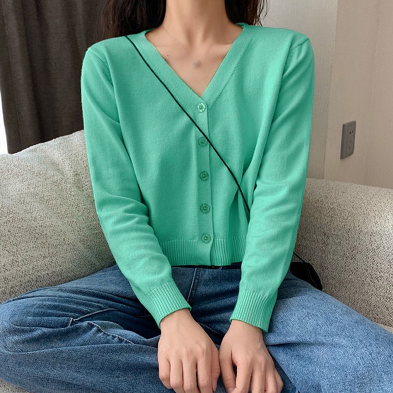 Áo Khoác Cardigan Dệt Kim Tay Dài Cổ Chữ V Dễ Phối Đồ Thời Trang Cho Nữ
