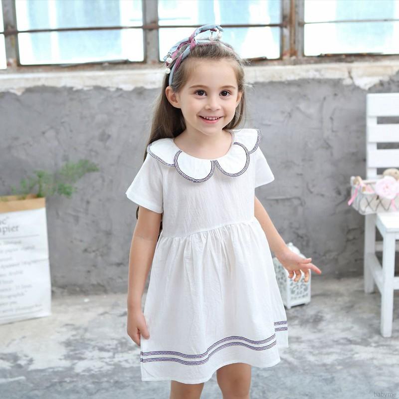 Đầm ngắn tay cổ Peter Pan in họa tiết dễ thương dành cho bé gái