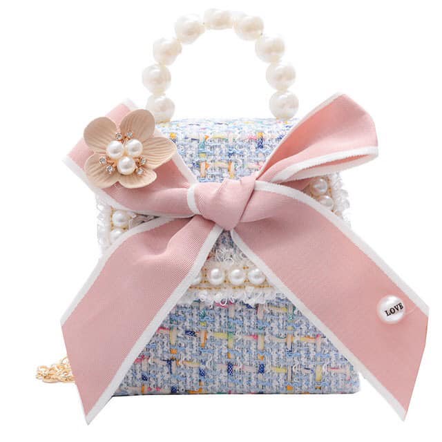 Túi Dạ Có Dây Đeo, Đính Nơ, Quai Đính Ngọc Cho Bé