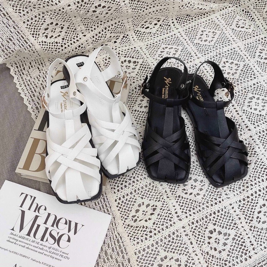 Giày sandal rọ mũi vuông đế bằng tiện dụng