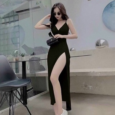 Đầm ôm body hai dây xẻ tà cực sexy sang chảnh cho nữ đi chơi dự tiệc
