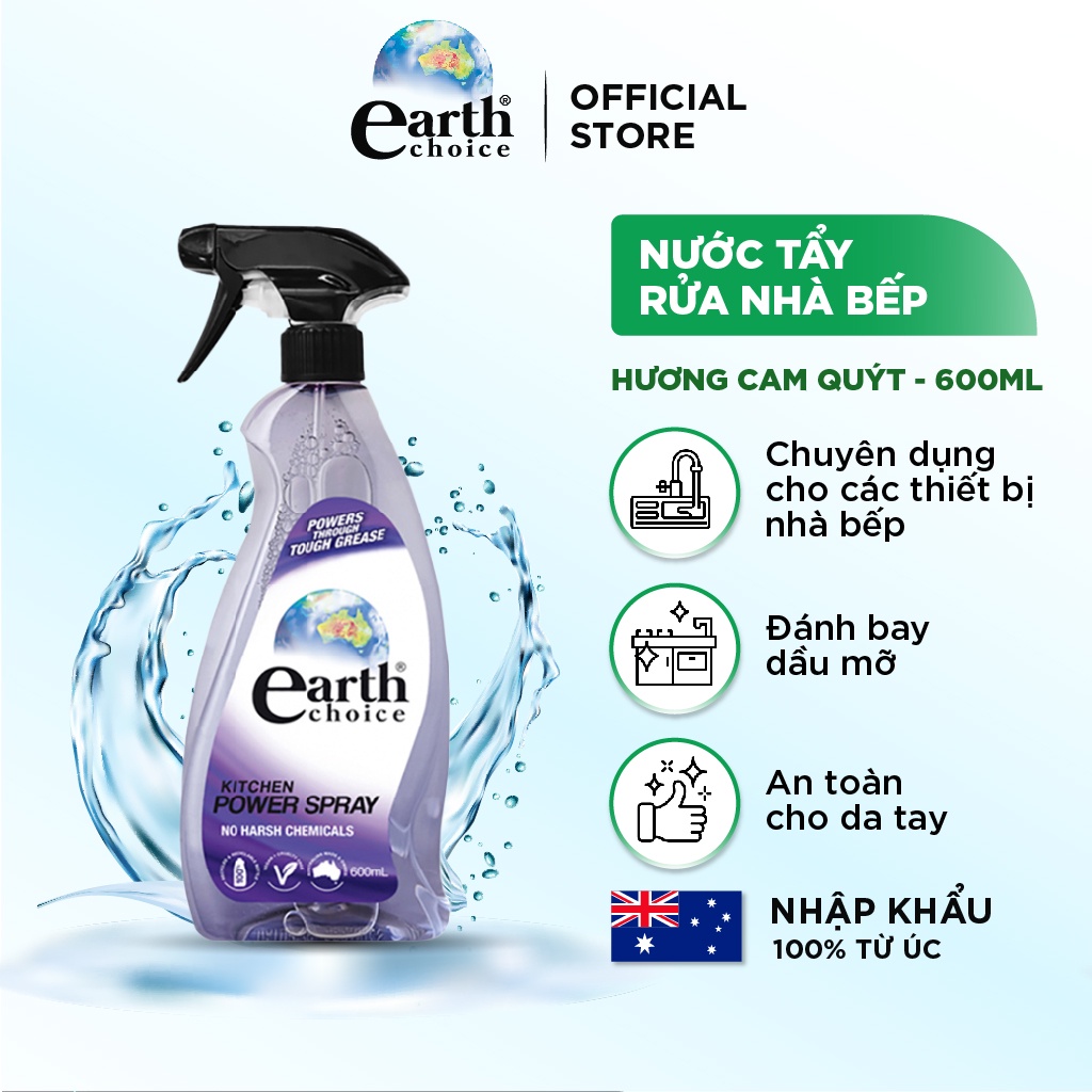 Nước Tẩy Rửa Nhà Bếp EARTH CHOICE Dành Cho Nhà Bếp Làm Sạch Các Vết Dầu Mỡ, Mảng Bám Trên Bề Mặt Bếp Dung Tích 600ML