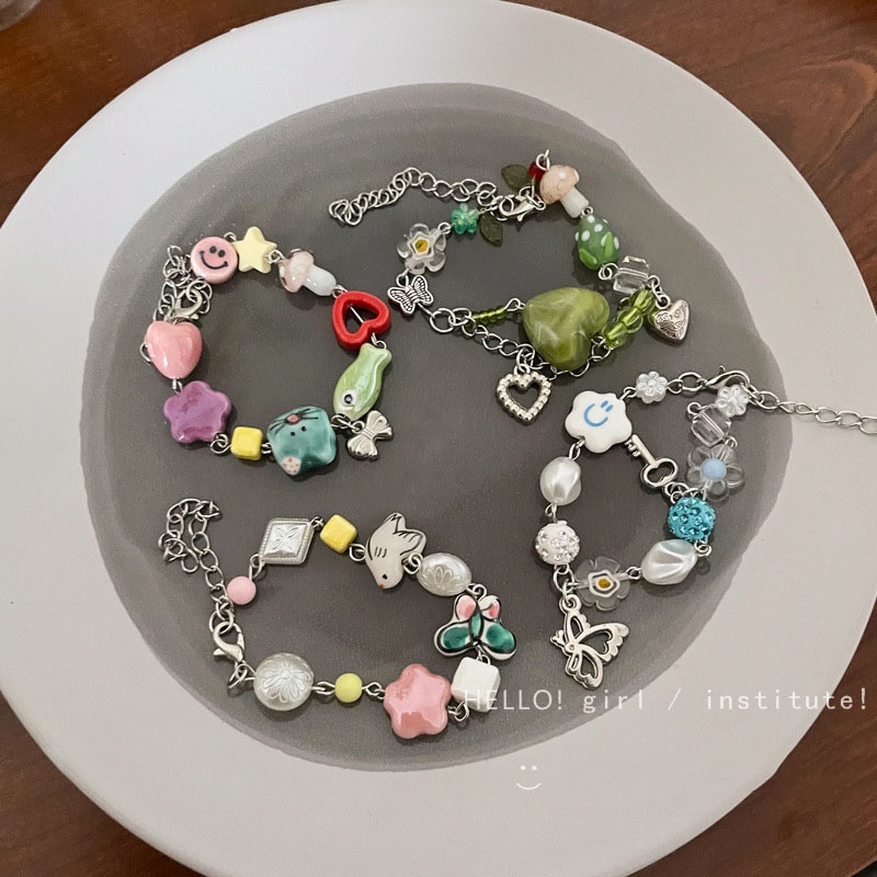 IF ME Vòng đeo tay   dạng chuỗi hạt phối mặt hoa/ bướm/ trái tim dễ thương thời trang