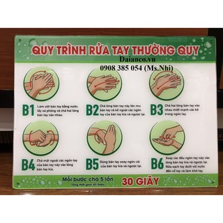 Bảng mica hướng dẫn quy trình rửa tay kích thước 30x40cm - hình thật