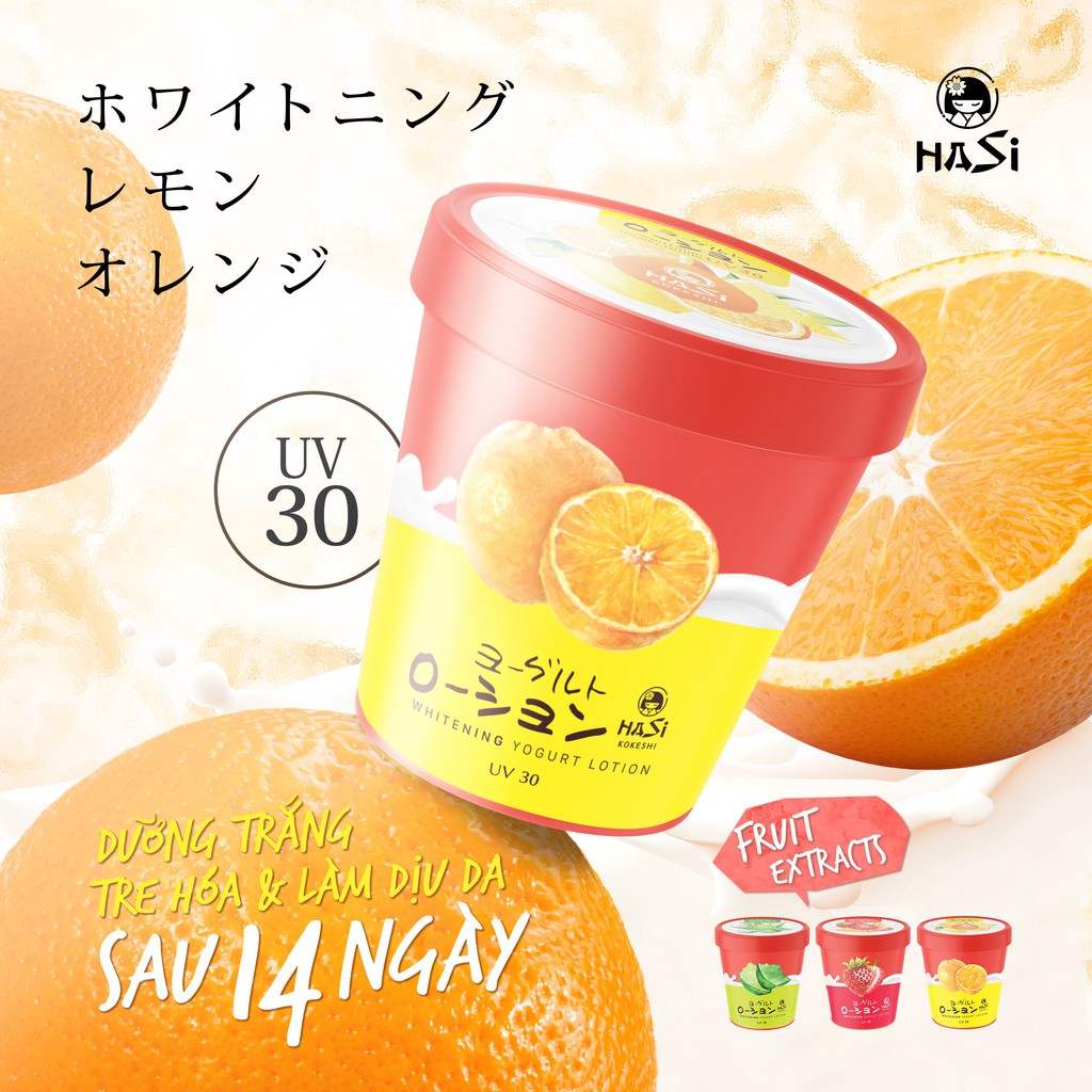 Sữa dưỡng thể trắng da Yogurt & Trái Cây HASI KOKESHI Whitening Yogurt Lotion 180g