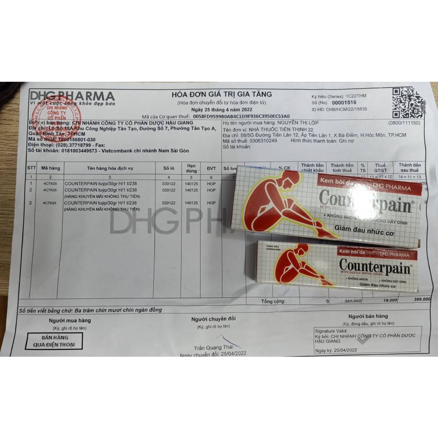 Kem bôi da Counterpain Dược Hậu Giang, giảm đau nhức cơ Tuyb 30g - 5g