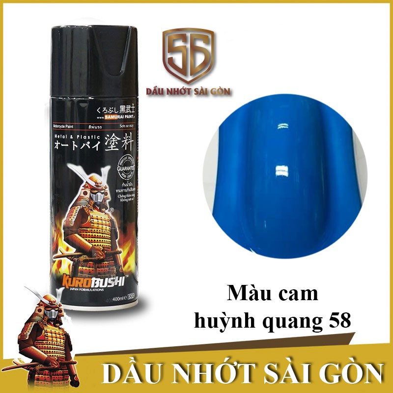 58_Sơn xịt sơn xe máy Samurai 58** màu XANH DƯƠNG huỳnh quang