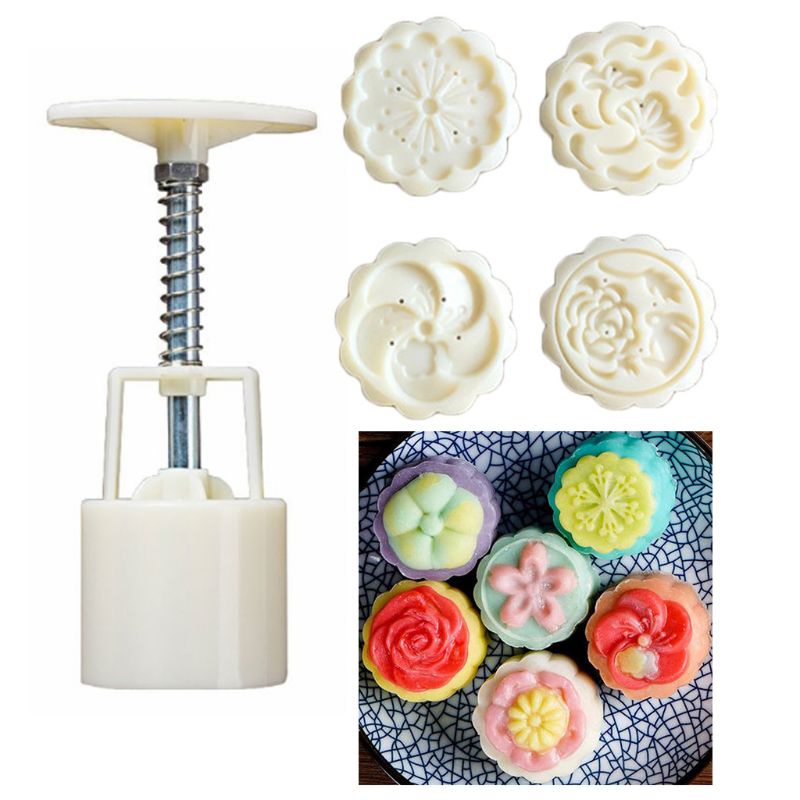 Inste Khuôn Làm Bánh Trung Thu + 6 Con Dấu In Hình Hoa 50g