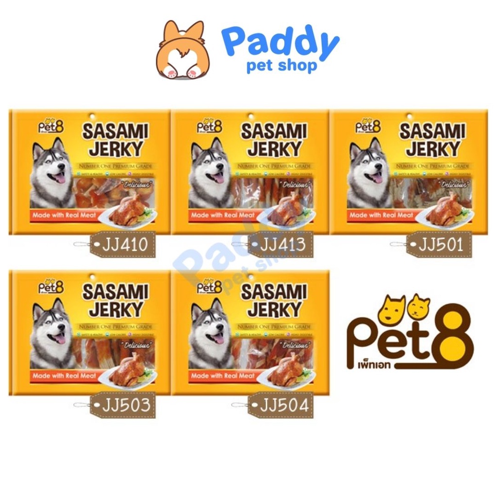 Gà Sấy Pet8 Sasami Jerky Snack Cho Chó - Túi lớn 350g (Nhập khẩu Thái Lan)