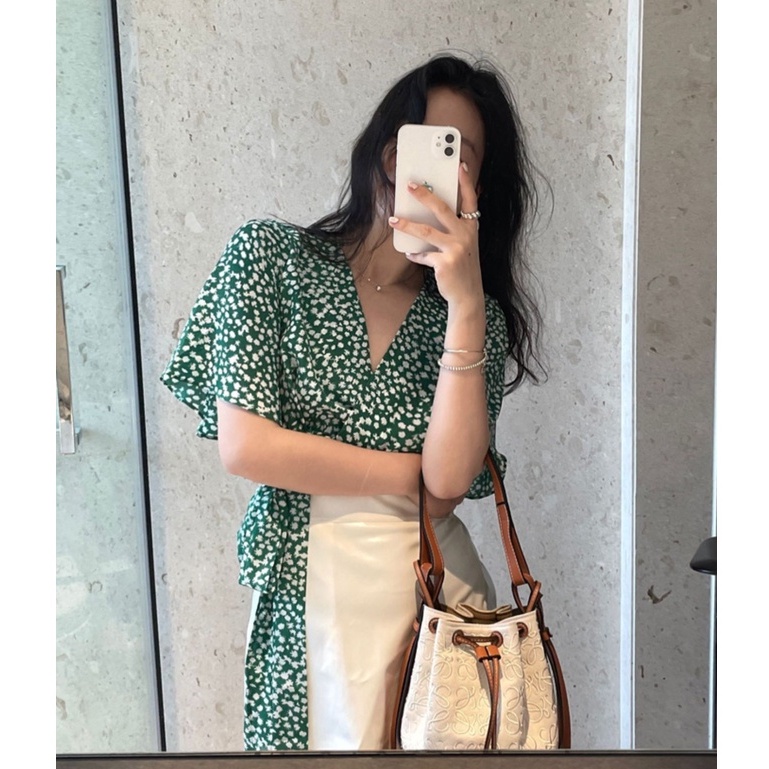 QADCOL Áo Sơ Mi Cổ Chữ V In Hoa Phong Cách Hàn Quốc Thanh Lịch