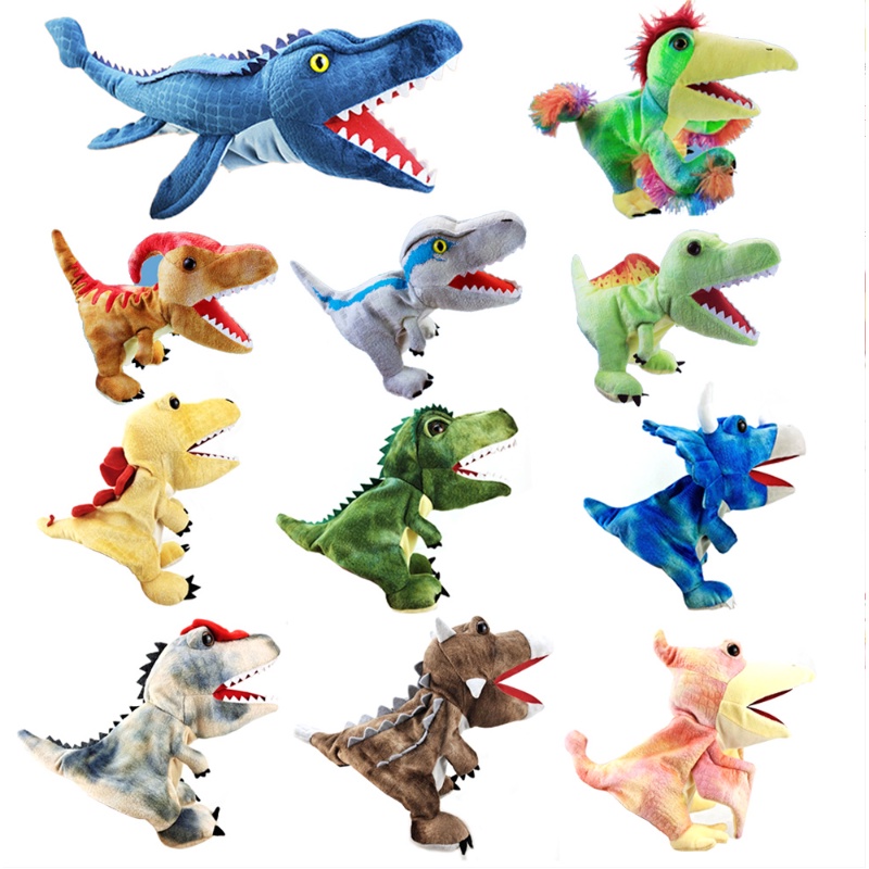 11 styles Dinosaur Hand Puppet Plush toys Kindergarten performance Hand control glovesTriceratops Tyrannosaurus Dilophosaurus