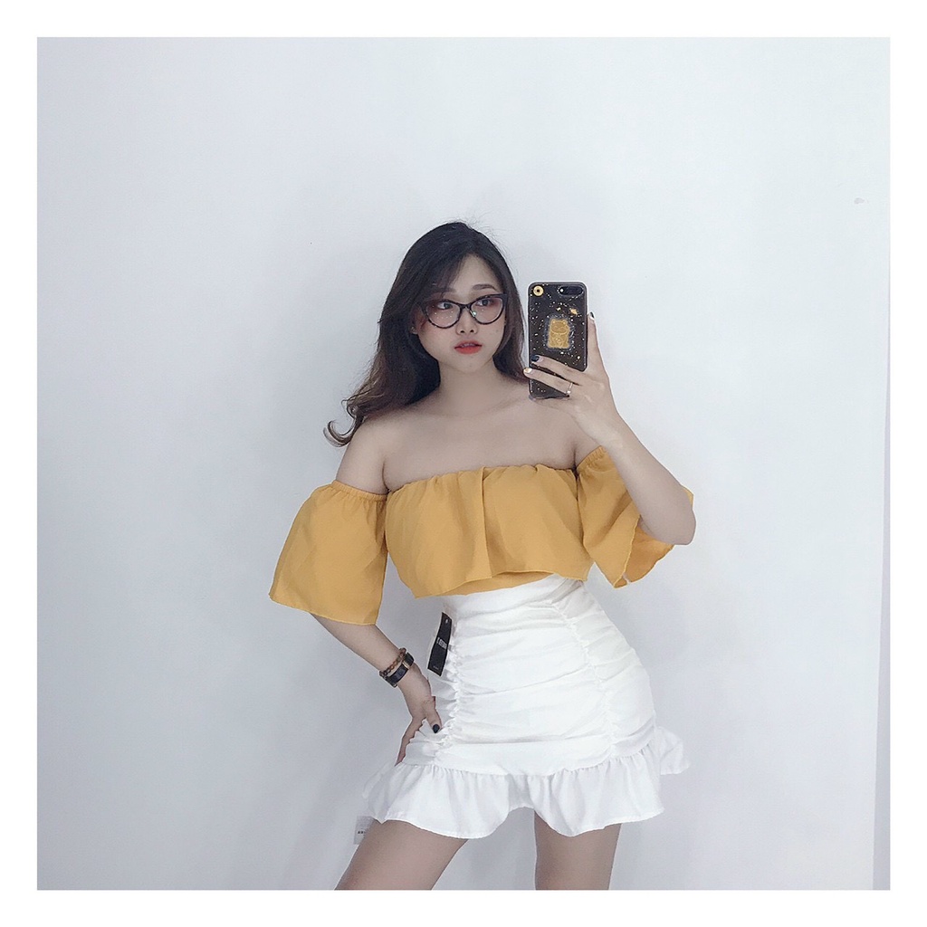 Set áo trễ vai và chân váy đuôi cá ngắn đủ màu cho nữ hàng dưới 55kg