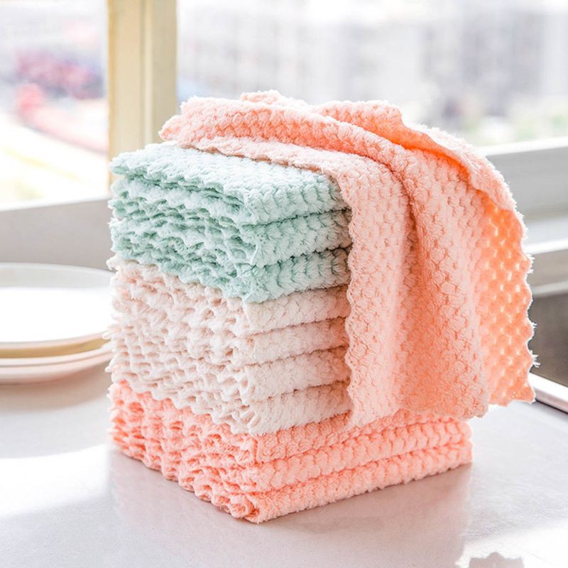 PRI* 10 Pcs Pineapple Grid Dishcloth Cleaning Dish Rag Washable Reusable Nonstick Oil Thick Cleaning Cloths for Kitchen Car Glass Window Home Clean Supplies