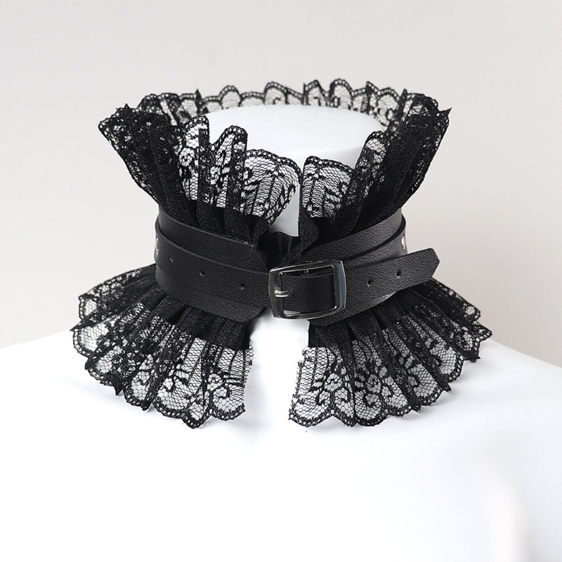 Vòng Cổ Choker Giả Da Phối Ren Hoa Phong Cách Gothic Thời Trang Cho Nữ