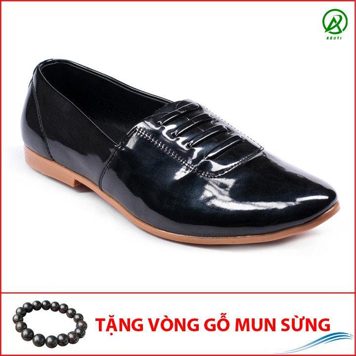 Giày Lười Nam Đế Khâu Chắc Chắn Da Bóng Mặt Dây Ngang -M97(GM)- Kèm Vòng Gỗ Mun