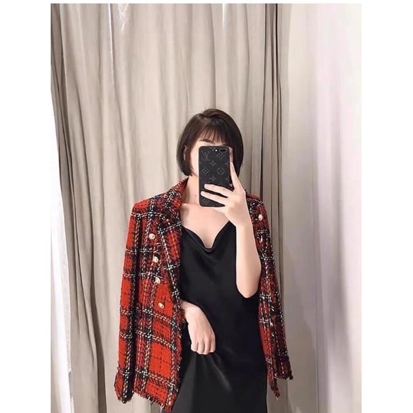 Sét dạ kẻ đỏ